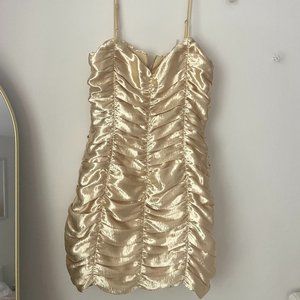 Gold Ruched Silky Strap Dress - Small (size 2/4)